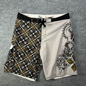 Micros Surf's Up‎ Board Shorts Men's Fleur-de-Lis Motifs Swim Trunks Y2K - 36